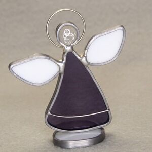 Renaissance Glass Angel Figurine‎ Purple White Stained Glass Vintage 1991 Decor